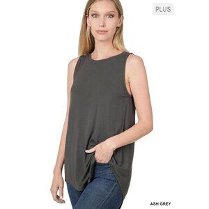 Zenana Plus Size Luxe‎ Rayon Sleeveless Hi-Low Hem Tank Top Ash Gray Size 1X
